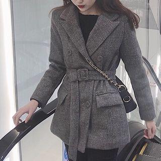 Tie-waist Double-breasted Blazer As Shown In Figure - One Size