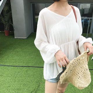 V-neck Long-sleeve Peplum Top