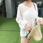 V-neck Long-sleeve Peplum Top