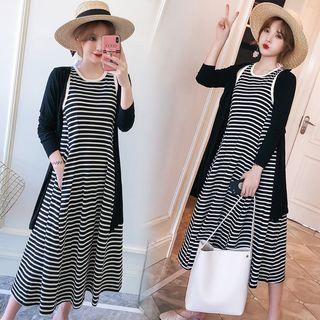 Set: Light Jacket + Sleeveless Striped Midi Dress