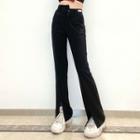 Irregular High-waist Slit Boot-cut Pants