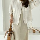 Drawstring-hem Linen Blend Jacket Natural- One Size