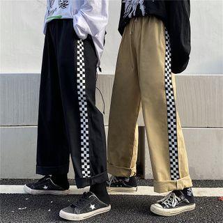Drawstring Waist Panel Straight-cut Pants