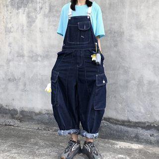 Contrast Stitching Denim Cargo Jumper Pants
