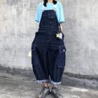 Contrast Stitching Denim Cargo Jumper Pants