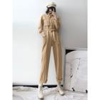 Straight-cut Zipper Overall With Sash
