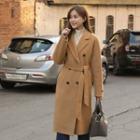 Double-breasted Handmade Wool Blend Coat With Sash Beige - One Size