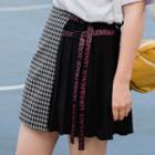 Gingham Panel Pleated Skirt