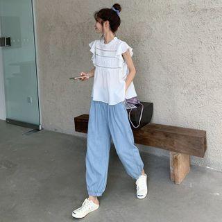 Cap-sleeve Top / Plain Harem Pants
