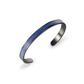 Simple And Classic Plated Black C-shape Blue Leather 316l Stainless Steel Bangle Black - One Size