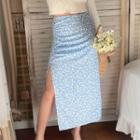 Floral Slit Midi Pencil Skirt