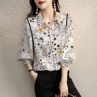 Puff-sleeve Star Print Shirt