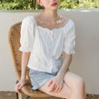 Faux Pearl Buttoned Embroidered Blouse