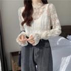 Bell Sleeve Stand Collar Lace T-shirt