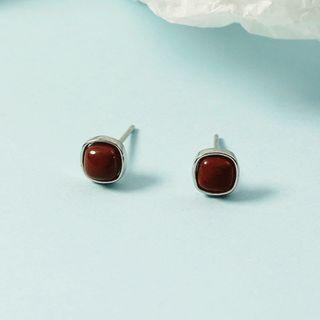 Plain Ear Stud 1 Pair - Brown - One Size