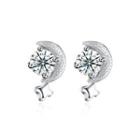925 Sterling Silver Simple Mini Elegant Exquisite Star And Moon Earrings And Ear Studs With Cubic Zircon Silver - One Size