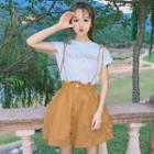 Short-sleeve Lettering T-shirt / A-line Skirt