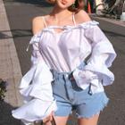 Frill-layered Sleeve Off-shoulder Blouse