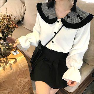 Long Sleeve Checked Collar Blouse