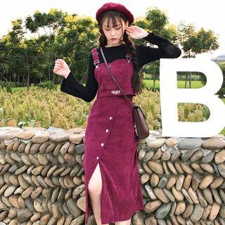 Lettering Embroidered Back Strap Vest + High-waist Skirt Set