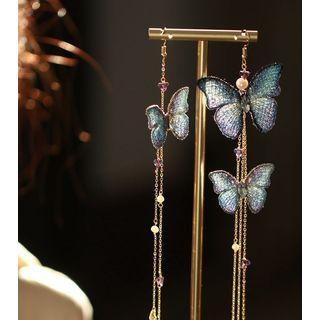Asymmetrical Butterfly Drop Earring 1 Pair - Asymmetric - Gold & Blue - One Size