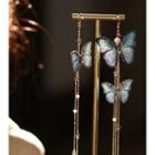 Asymmetrical Butterfly Drop Earring 1 Pair - Asymmetric - Gold & Blue - One Size