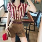 Striped Open Knit Top Red - Top - One Size