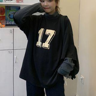Mock-turtleneck Numbering Long-sleeve T-shirt