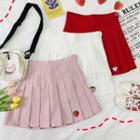 Mini Strawberry Embroidered Pleated Skirt