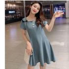 Short-sleeve Mini A-line Dress Denim Blue - One Size