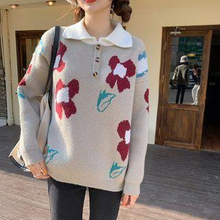 Polo Collared Jacquard Sweater