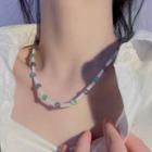 Gemstone Cat Eye Stone Necklace White & Green & Blue - One Size