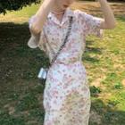 Short-sleeve Floral Shirt / Midi Pencil Skirt