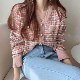 Contrast Trim Color Block Knit Cardigan