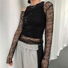 Long-sleeve Off-shoulder Fishnet Top