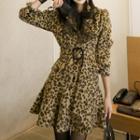 Long-sleeve Leopard Print Mini A-line Dress