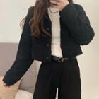 Cropped Fleece Button Jacket Black - One Size