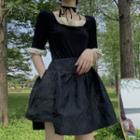 Short-sleeve Lace Panel T-shirt Black - One Size