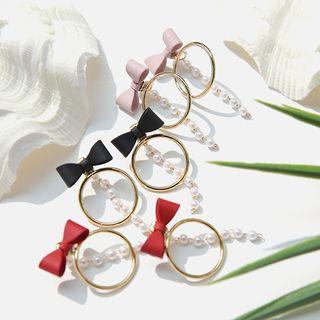 Bow-trim Faux-pear Drop Earrings