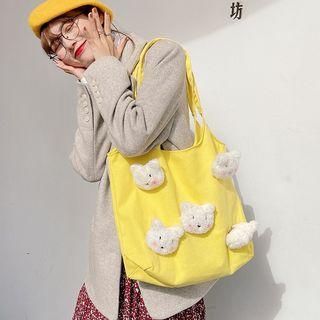 Cat Brooch Canvas Shopper Bag