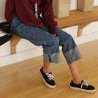 Roll Up Hem Cropped Straight Cut Jeans