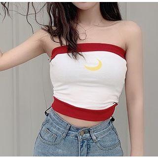 Moon Print Contrast Trim Cropped Tube Top
