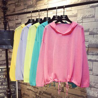 Drawstring-cuff Knit Hoodie