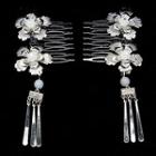 Flower Fringed Hair Clip (various Designs) 2 Pair - Flower & Bar - Silver - One Size