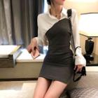 Color-block Mock-two Long-sleeve Slim-fit Dress