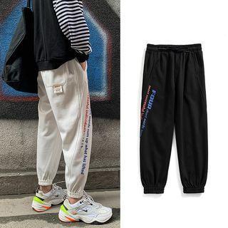 High-waist Letter Printed Cuff Pants