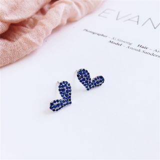Rhinestone Heart Earring Blue - One Size