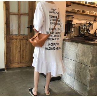 Elbow-sleeve Lettering Dip-back Dress