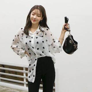 Heart Print Sheer Shirt