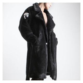 Skull-patch Long Faux-fur Coat